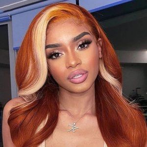 💥100% Human Hair HD Lace wig 26Inch Ginger Body Wave 613 Blonde Highlight 💥NWT